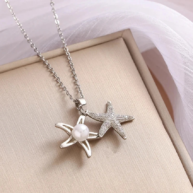 Starfish Gold Plated Copper Pendant Stainless Steel Necklace