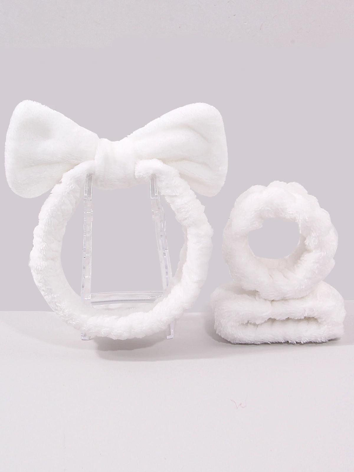 Plush Bow Hair Bands & Wrist Straps Set – Unisex Makeup Headband