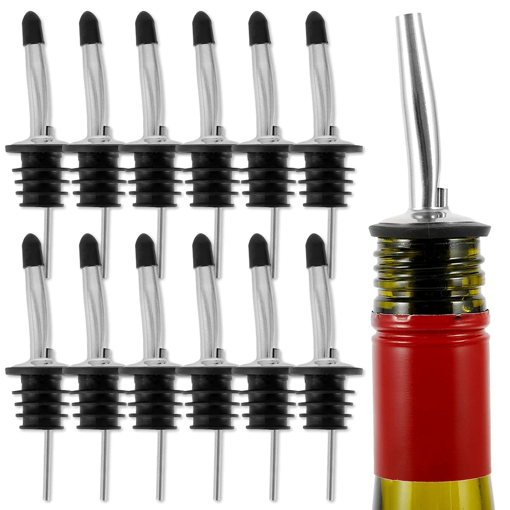 12-Pack Stainless Steel Bottle Pourers with Caps | Bar Spouts Bar Bottle Pourers Nixie