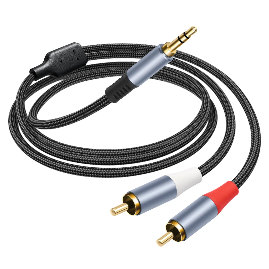 3.5mm to 2-RCA Audio Splitter Cable | AUX to RCA Stereo Audio Splitter Cable Nixie Grey 1m
