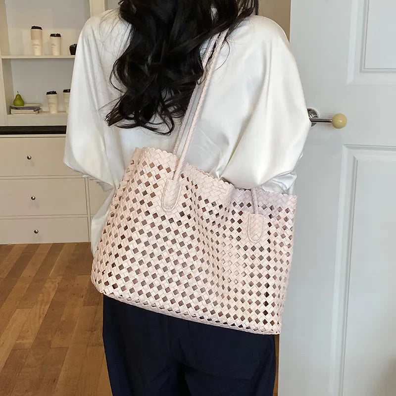 Woven Hollow-Out Tote Bag for Women | Large Capacity