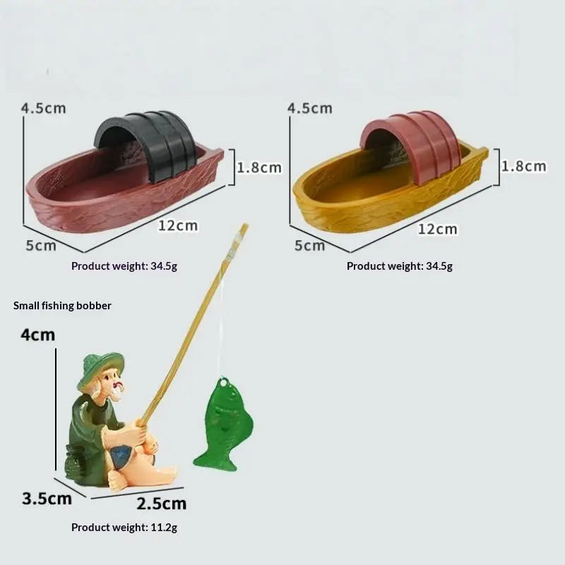 Floating Fisherman Boat Model Set – Aquarium & Pond Decor Aquarium Decoration Nixie