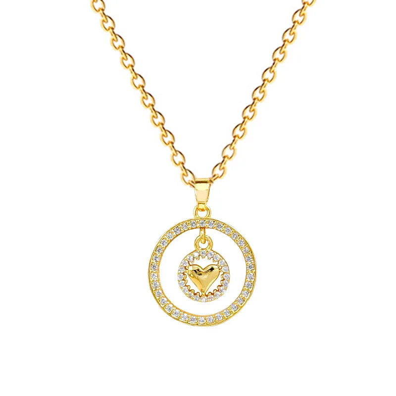 Double Layer Heart Pendant Necklace | Gold Stainless Steel Pendant Necklace Nixie