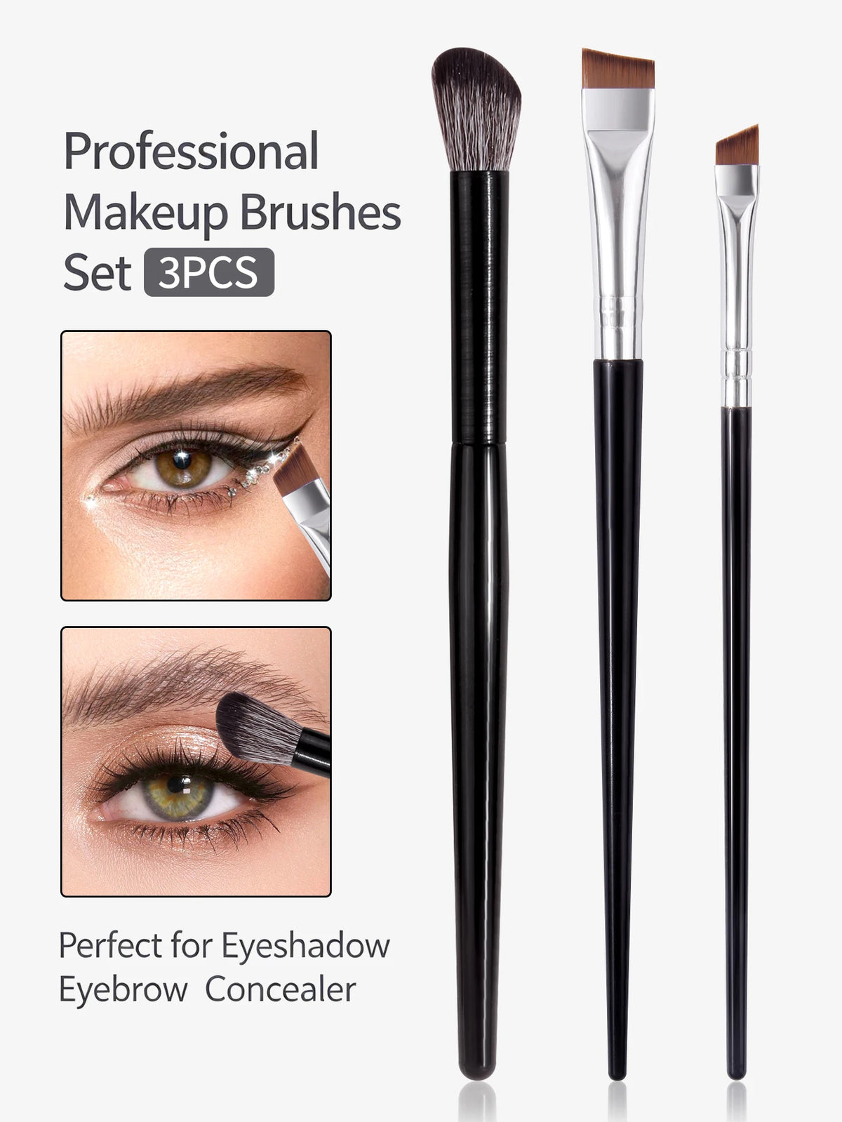 3-Piece Eye Makeup Brush Set – Eyeliner, Brow & Blending Eye Makeup Brushes Nixie