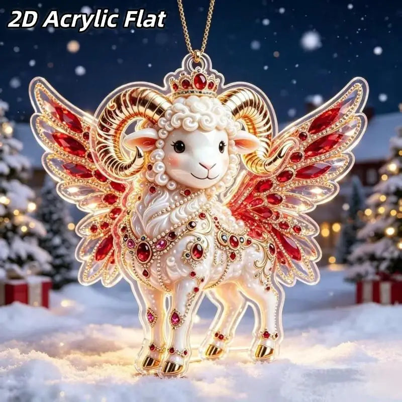 2D Acrylic Chinese Zodiac Goat Hanging Ornament Red Gold