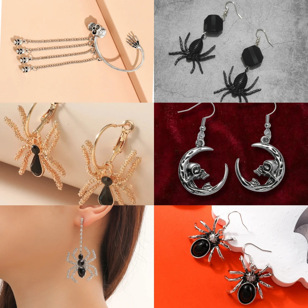 Gothic Ghost Spider Skull Drop Earrings | Women's Fashion Gothic Drop Earrings Nixie