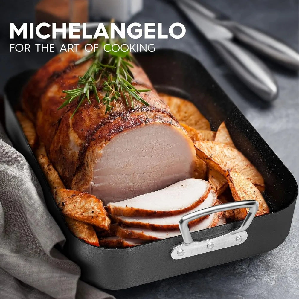 MICHELANGELO Hard Anodized Roasting Pan with Rack Non-Stick Roasting Pan Nixie