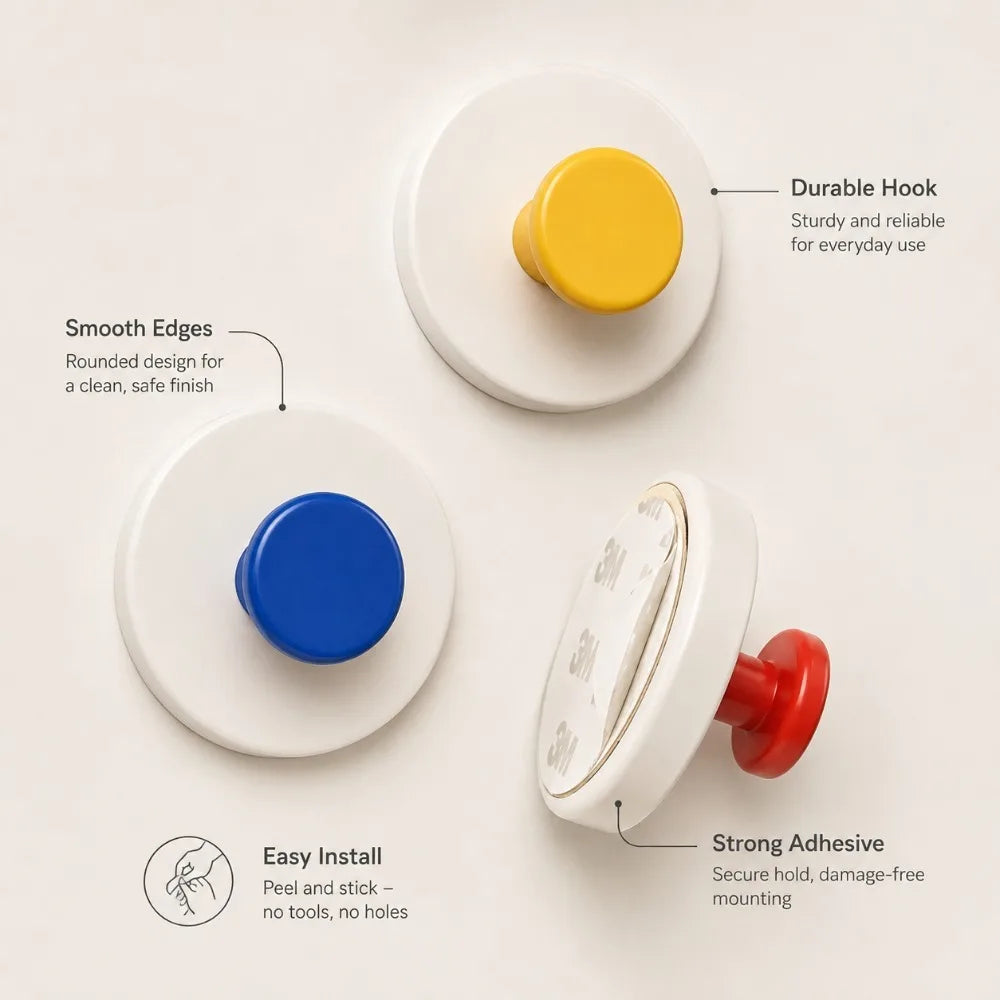 No-Drill Suction Cup Hooks | Colorful Wall Hangers 4-Pack