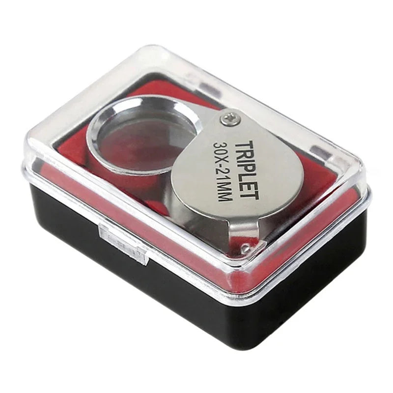 10x 20x 30x Folding Jewelry Loupe Magnifier – Metal Glass Lens