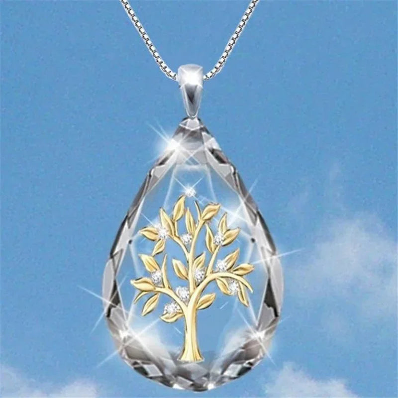 Crystal Waterdrop Tree of Life Pendant Necklace for Women Pendant Necklace Nixie
