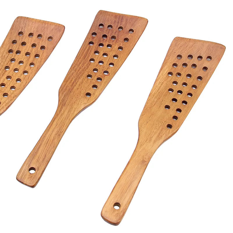 Wooden Spatula Set – 24-Hole Filter & Stir-Fry Turner | Nixie