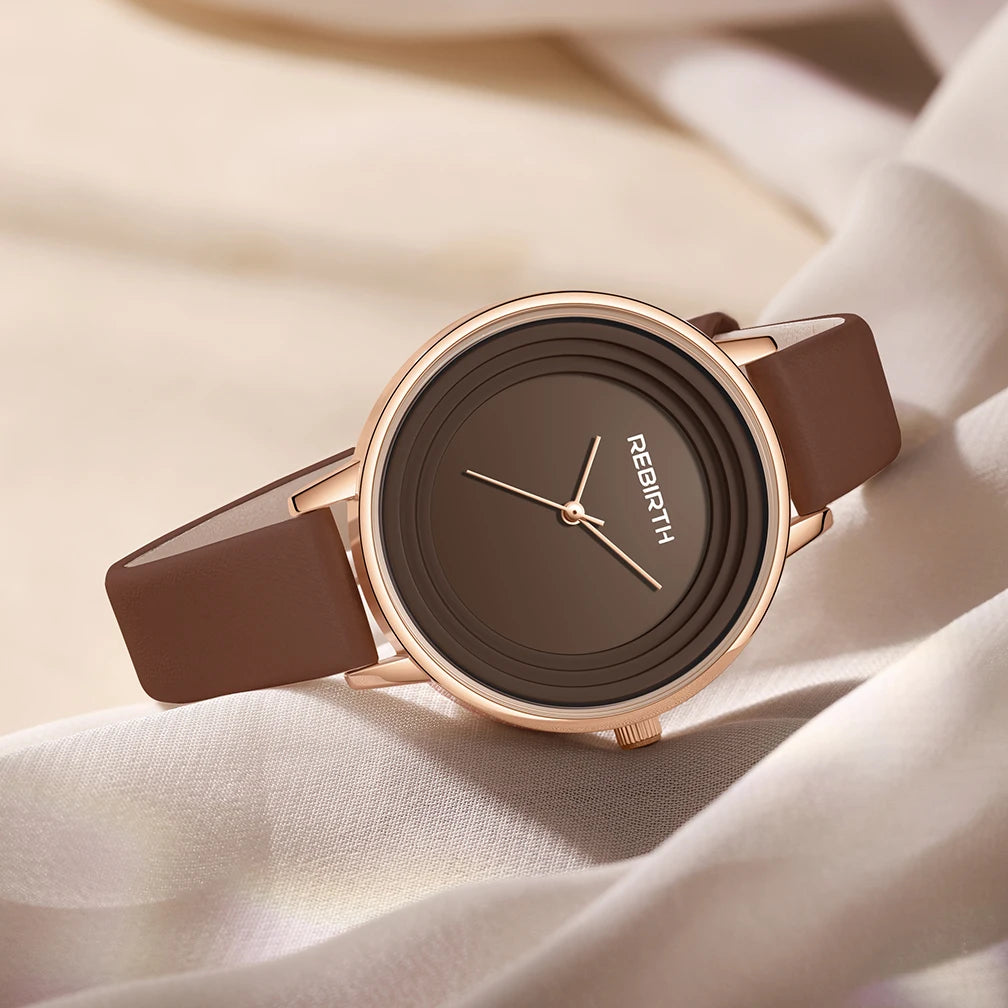 REBIRTH Casual Leather Strap Quartz Watch – Minimalist Leather Strap Watch Nixie