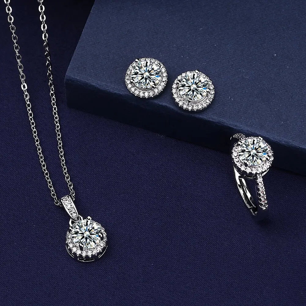 Round CZ Cubic Zirconia Jewelry Set – Necklace, Earrings & Ring Jewelry Set Nixie