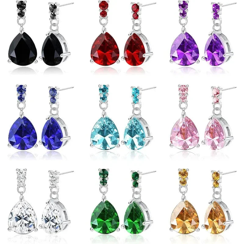 10 Pairs Teardrop CZ Dangle Earrings Set – Multicolor Crystal CZ Dangle Earrings Nixie