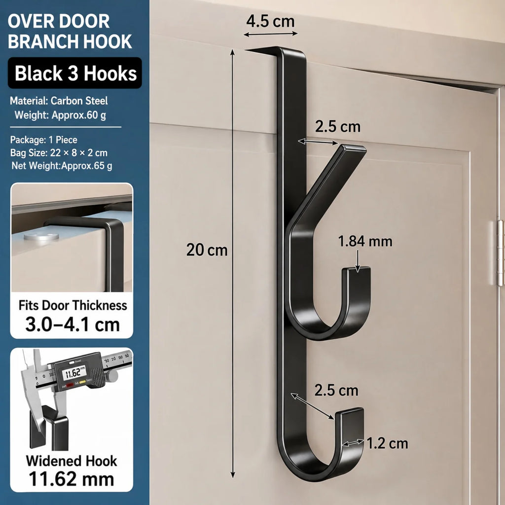 No-Drill Door Back Hook Rack – 3, 5 or 7 Hooks for Storage