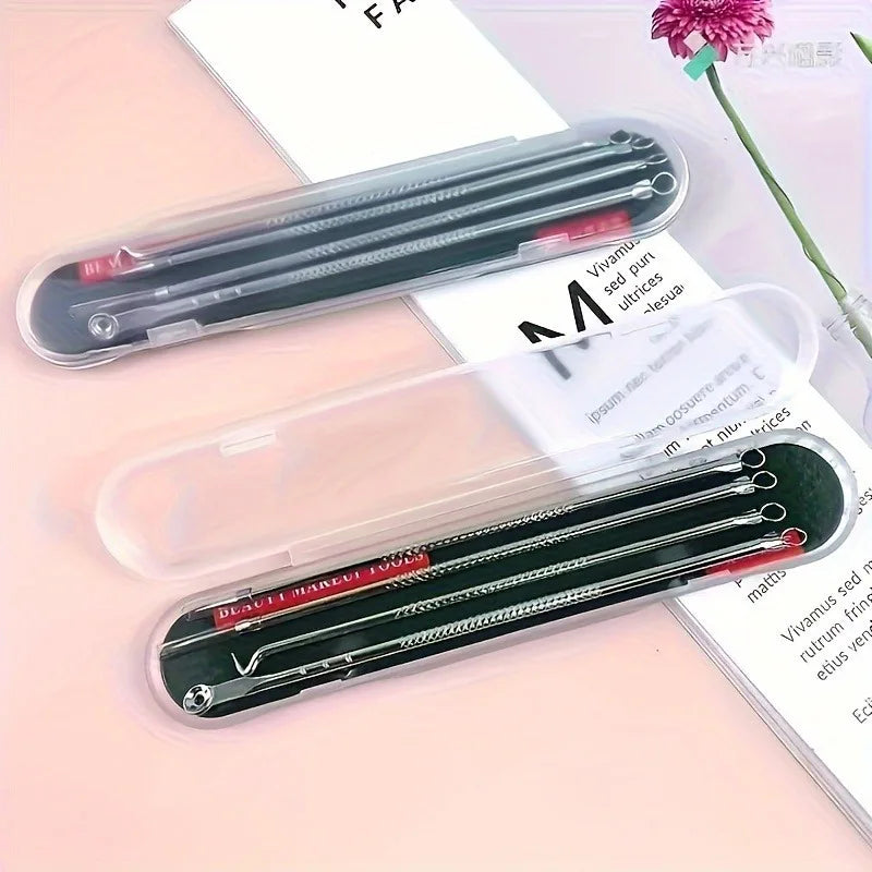 4-Pack Blackhead Extractor Tool Kit – Stainless Steel Pore Cleaner Skin Care Tool Kit Nixie