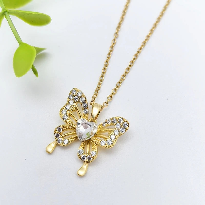 Hollow Butterfly Pendant Choker Necklace – Copper & Zircon Pendant Choker Necklace Nixie