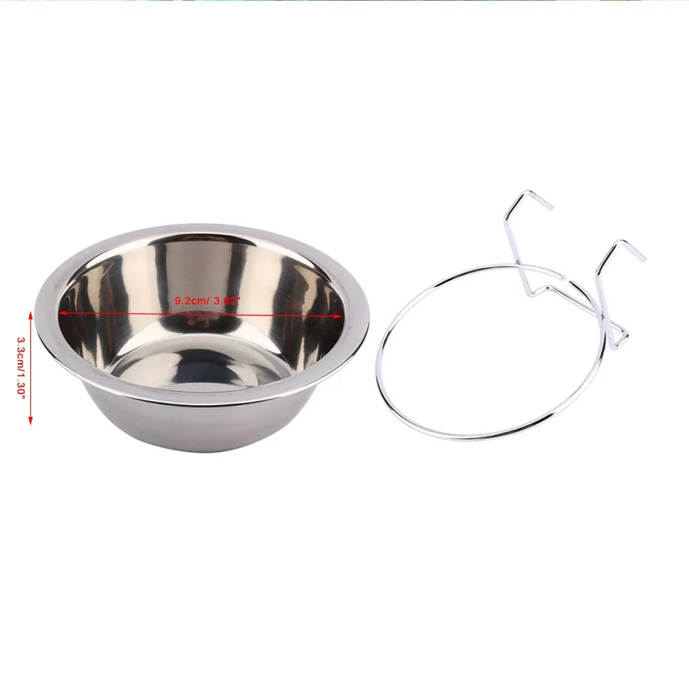 Stainless Steel Hanging Dog Bowl Anti-Tip Crate Feeder S/M/L