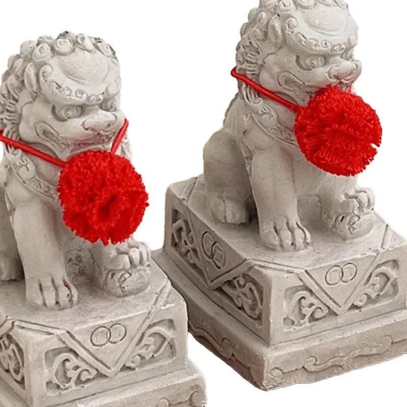 2x Foo Dog Lion Statues | Chinese Feng Shui Cement Figurines Feng Shui Figurines Nixie