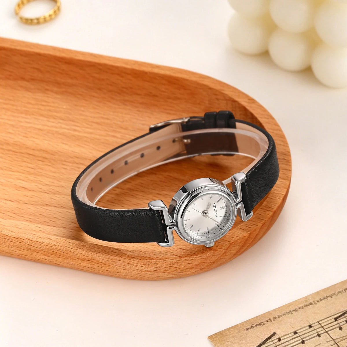 REBIRTH Gold Quartz Watch – Leather Band, Water-Resistant Quartz Wrist Watch Nixie