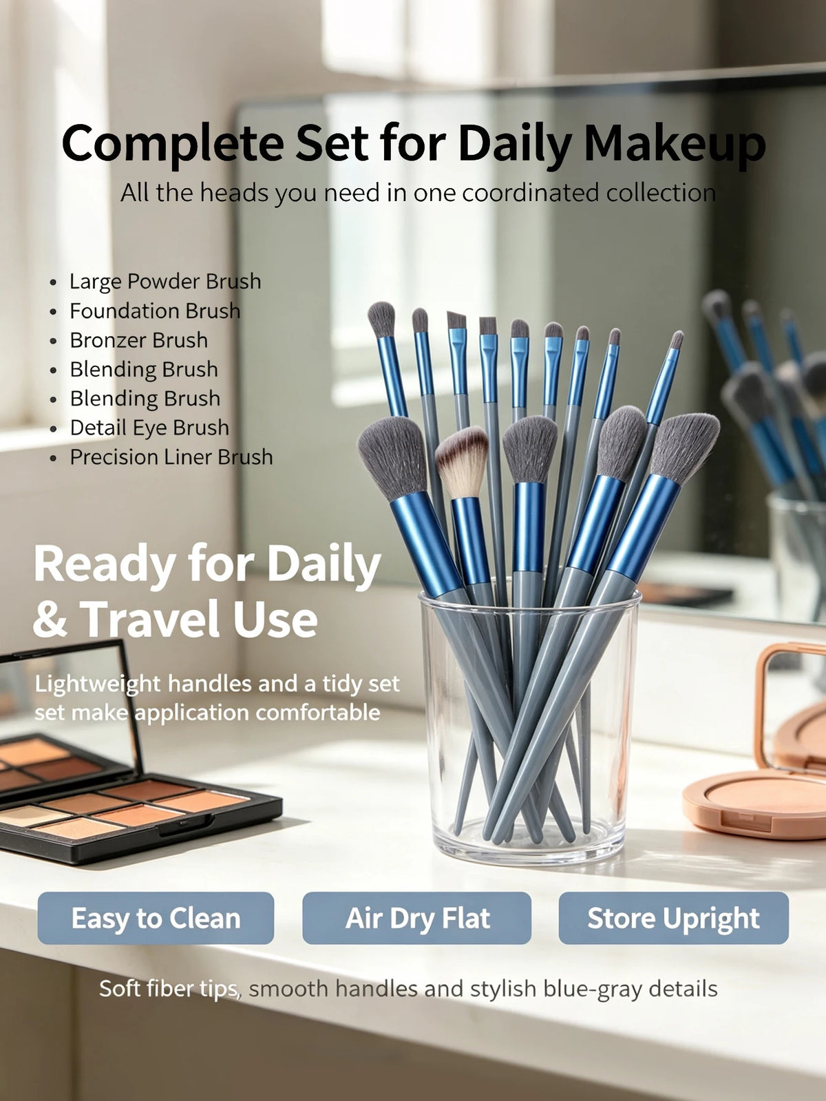 15Pc Makeup Brush Set + 2 Triangle Puffs | Pro Synthetic Kit Makeup Brush Set Nixie