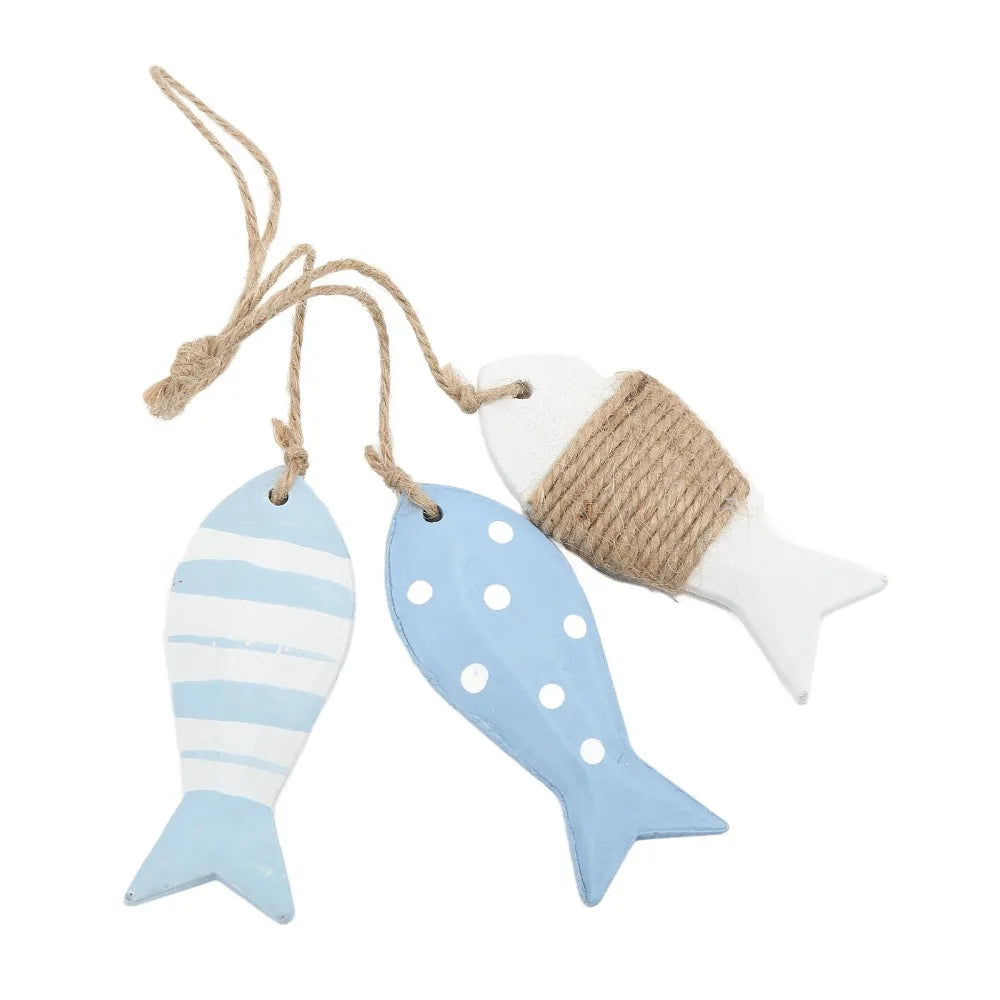 2PCS Hand Carved Wooden Fish Nautical Coastal Wall Hanging Decor Wooden Wall Decor Nixie