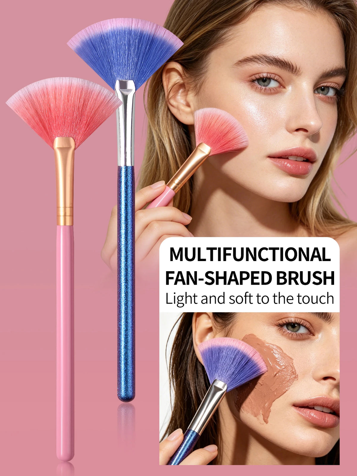 Fan Highlight & Contour Brush – Loose Powder Blending Tool Makeup Brush Set Nixie