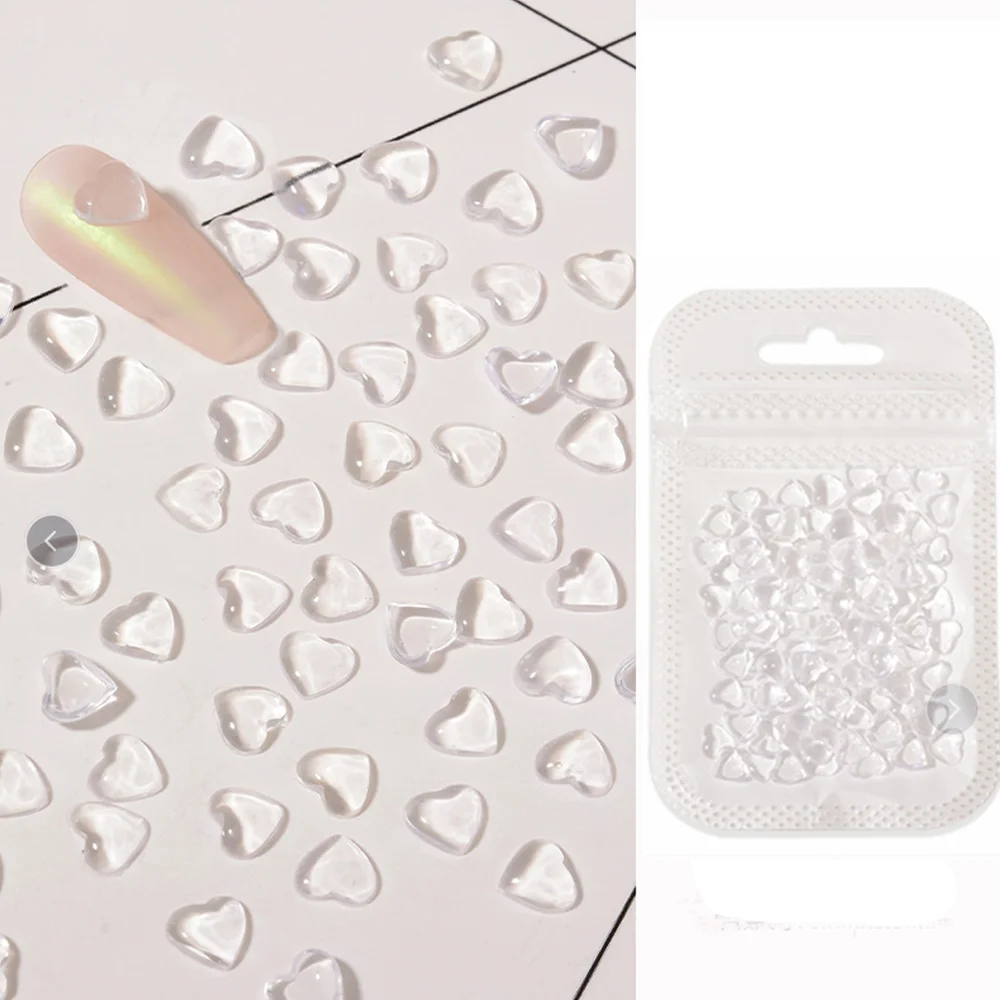 100pcs 3D Heart Nail Art Charms – Clear Acrylic DIY Decals Nail Art Charms Nixie