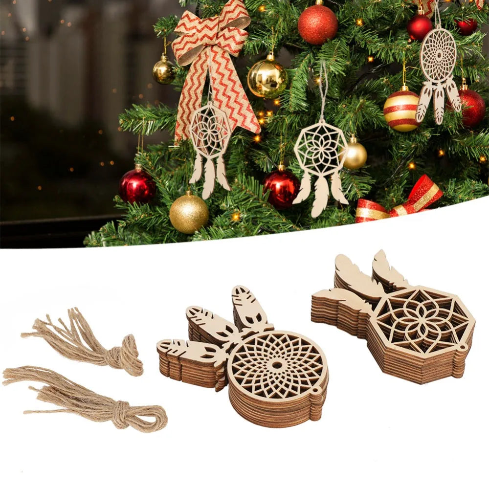 20pcs Unfinished Wood Dreamcatcher Ornaments – Boho DIY Kit Wood Craft Ornaments Nixie
