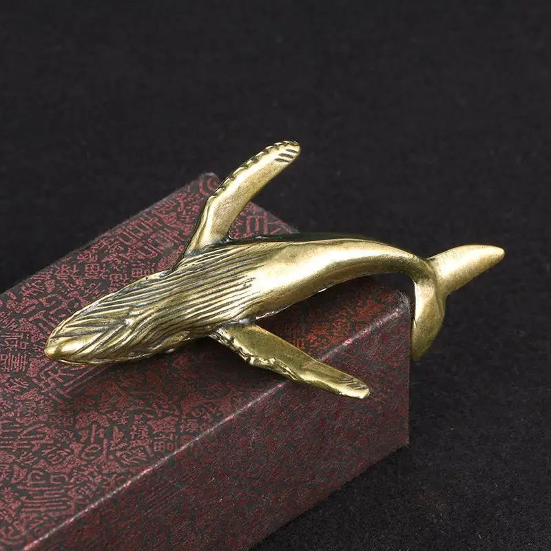 Mini Solid Brass Whale Statue – Vintage Rustic Sea Figurine Brass Figurine Statue Nixie