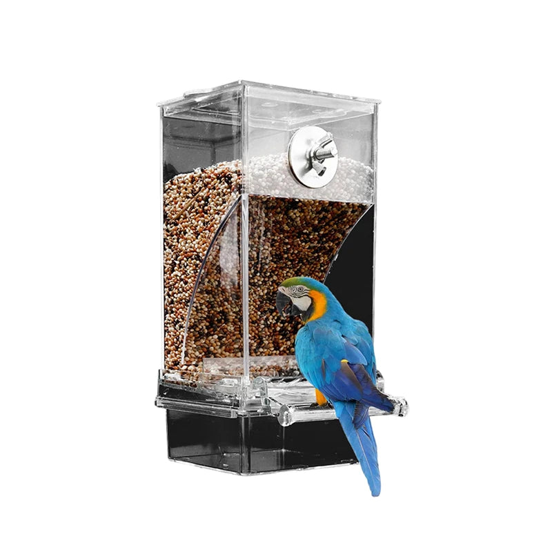 No-Mess Acrylic Parrot Feeder & Water Dispenser with Perch Bird Cage Feeder Nixie Clear