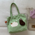 Cute Cartoon Plaid Tote Bag – Large Shoulder Bag for Women Shoulder Tote Bag Nixie BB-629-Coffee Extra Large