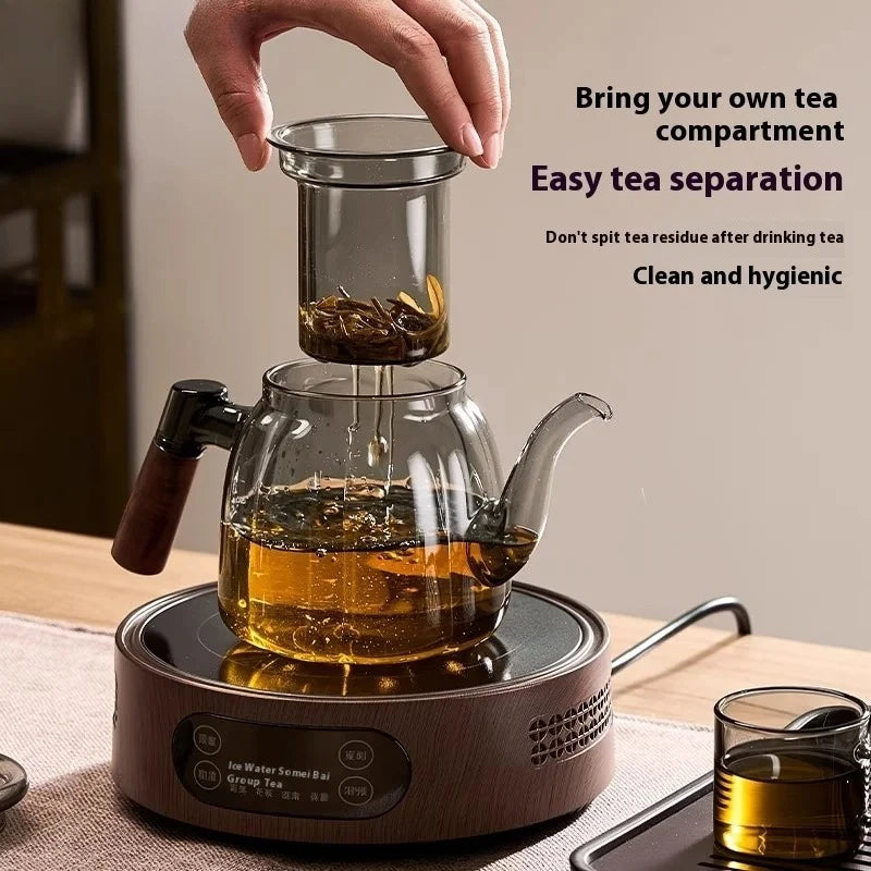 Glass Tea Pot with Pull-Filter – Heat-Resistant Brewing Kettle Glass Tea Pot Nixie
