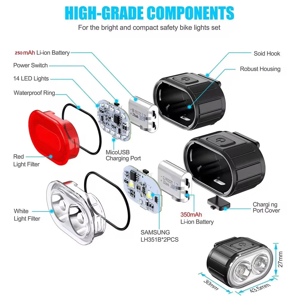 USB Rechargeable Front & Rear Bike Light Set – IPX4 Bicycle Light Set Nixie