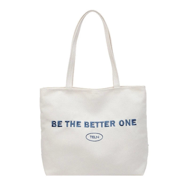 Embroidered Letter Canvas Tote Bag – Large Women's Shoulder Bag Canvas Tote Bag Nixie