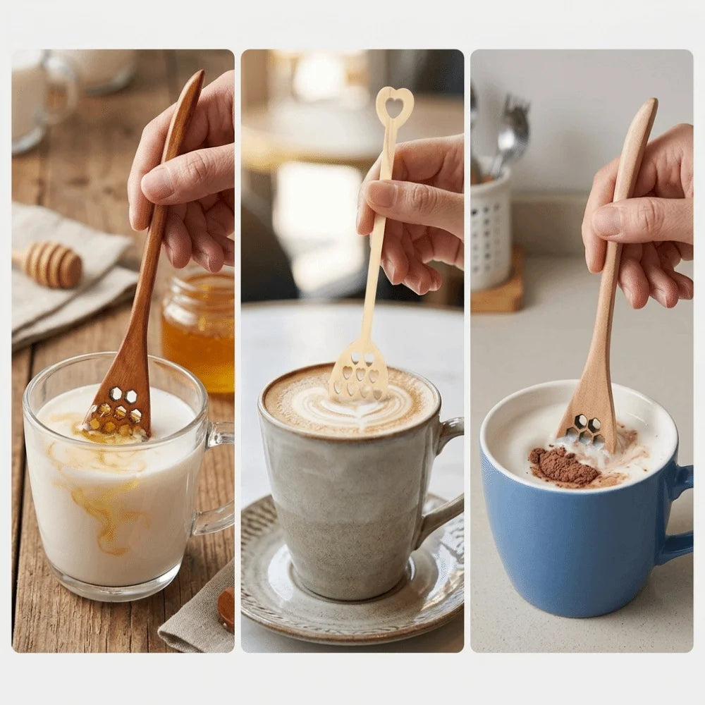 3-Piece Wooden Coffee Stirring Spoons – Eco-Friendly Long Handle
