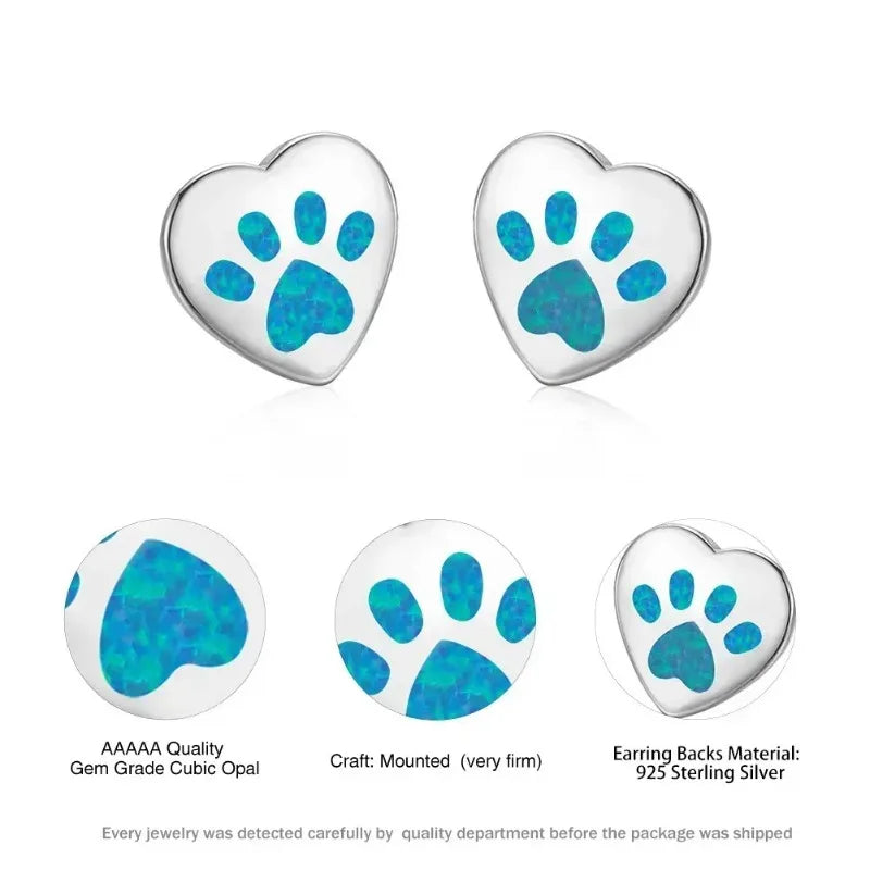 Blue Simulated Opal Heart Stud Earrings – Nickel Free, Zinc Alloy Stud Earrings Nixie