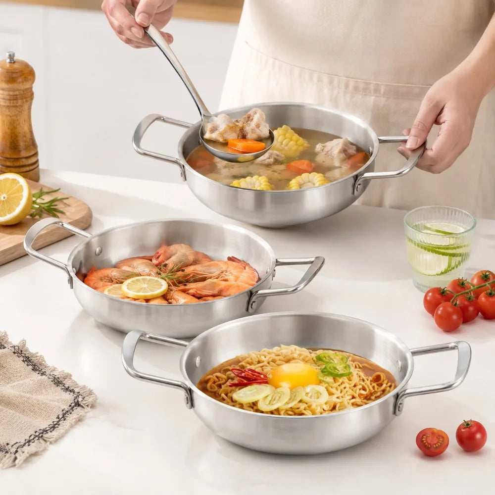 Korean Stainless Steel Cookware Set – 3 Pots & 1 Spoon Cookware Pot Set Nixie