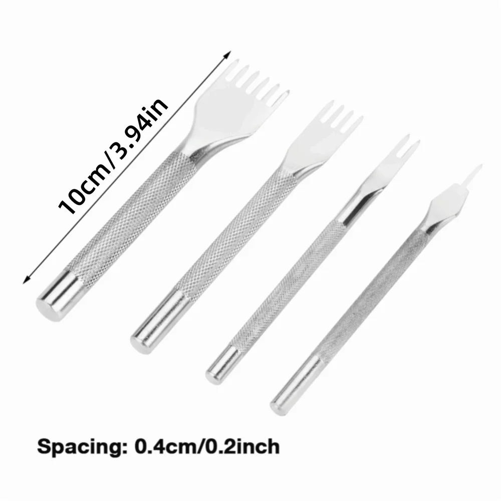 4pc Leather Stitching Chisel Set – 1/2/4/6 Prong, 4mm Spacing