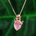 Heart Snowman Pendant Necklace – Pink Simulated Opal Charm Pendant Necklace Nixie Light Yellow Gold Color