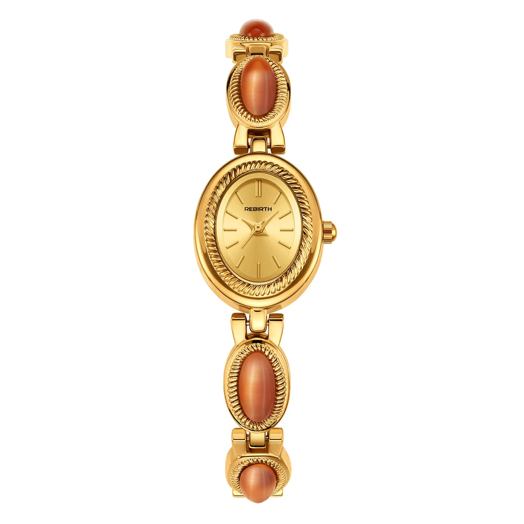 REBIRTH Oval Dial Retro Bracelet Watch for Women | Light Luxury Women's Bracelet Watch Nixie Pink