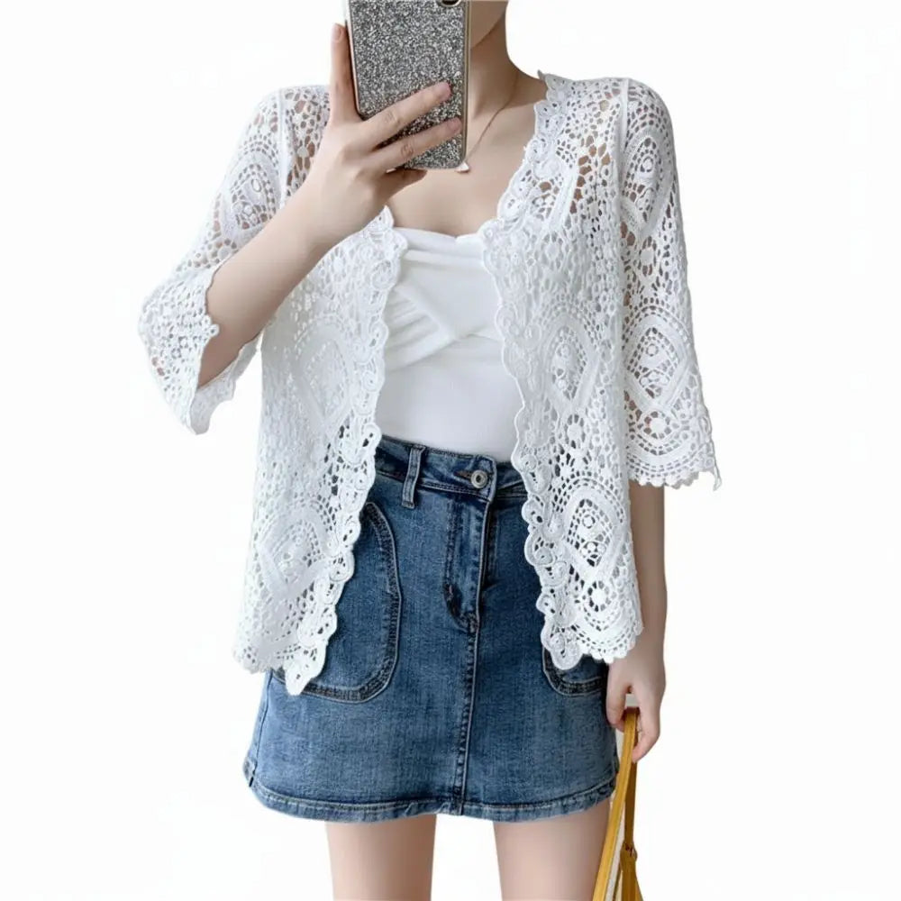Women's Hollow Crochet Knit Shrug – Boho Open Front Cardigan Knit Cardigan Shrug Nixie