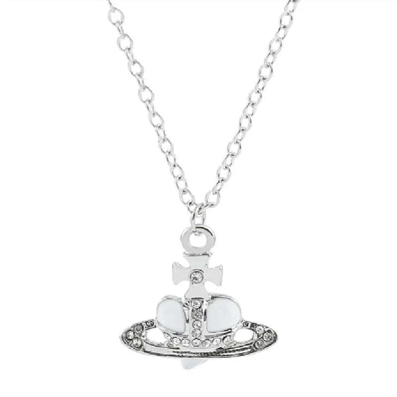Saturn Drop Rhinestone Pendant Necklace – Vintage Ladies Jewelry Pendant Necklace Nixie XL1547-11