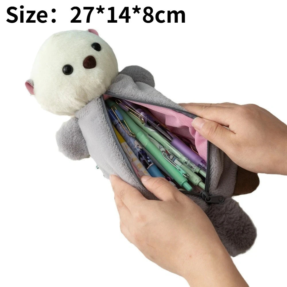 Cute Sea Otter Plush Pencil Case – Large Capacity Stationery Bag Plush Pencil Case Nixie