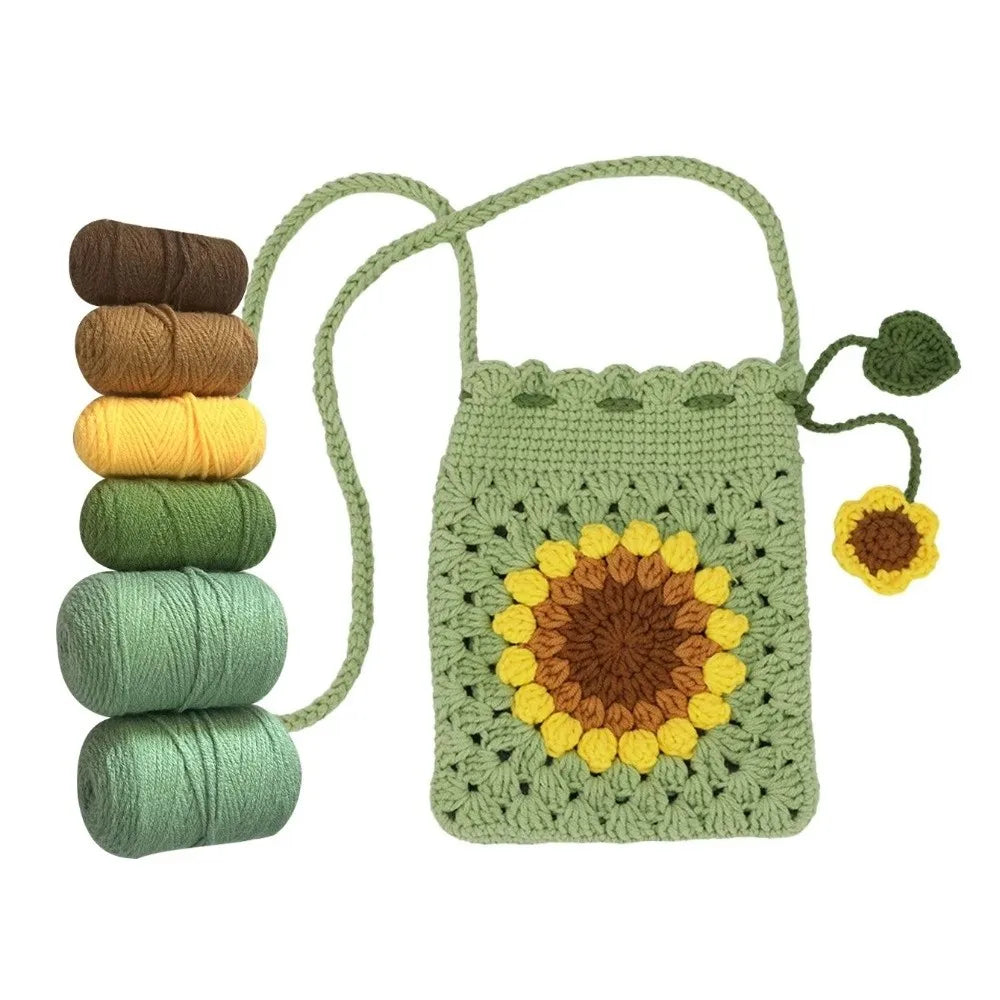 DIY Sunflower Crochet Bag Kit – Beginner Crossbody Starter Set Crochet Craft Kit Nixie