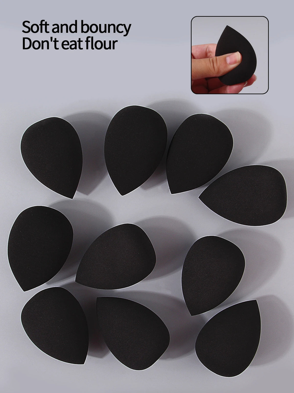 10PCS Black Makeup Sponge Eggs – Dry & Wet Foundation Puffs Makeup Sponge Puff Nixie