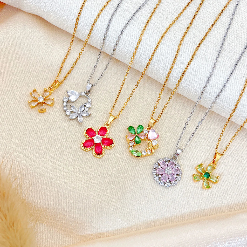 Heart Flower Copper Pendant Necklace – Stainless Steel Chain Pendant Necklace Nixie