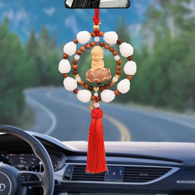 Buddha Lotus Tassel Car Rearview Mirror Pendant – Good Luck Car Mirror Ornament Nixie
