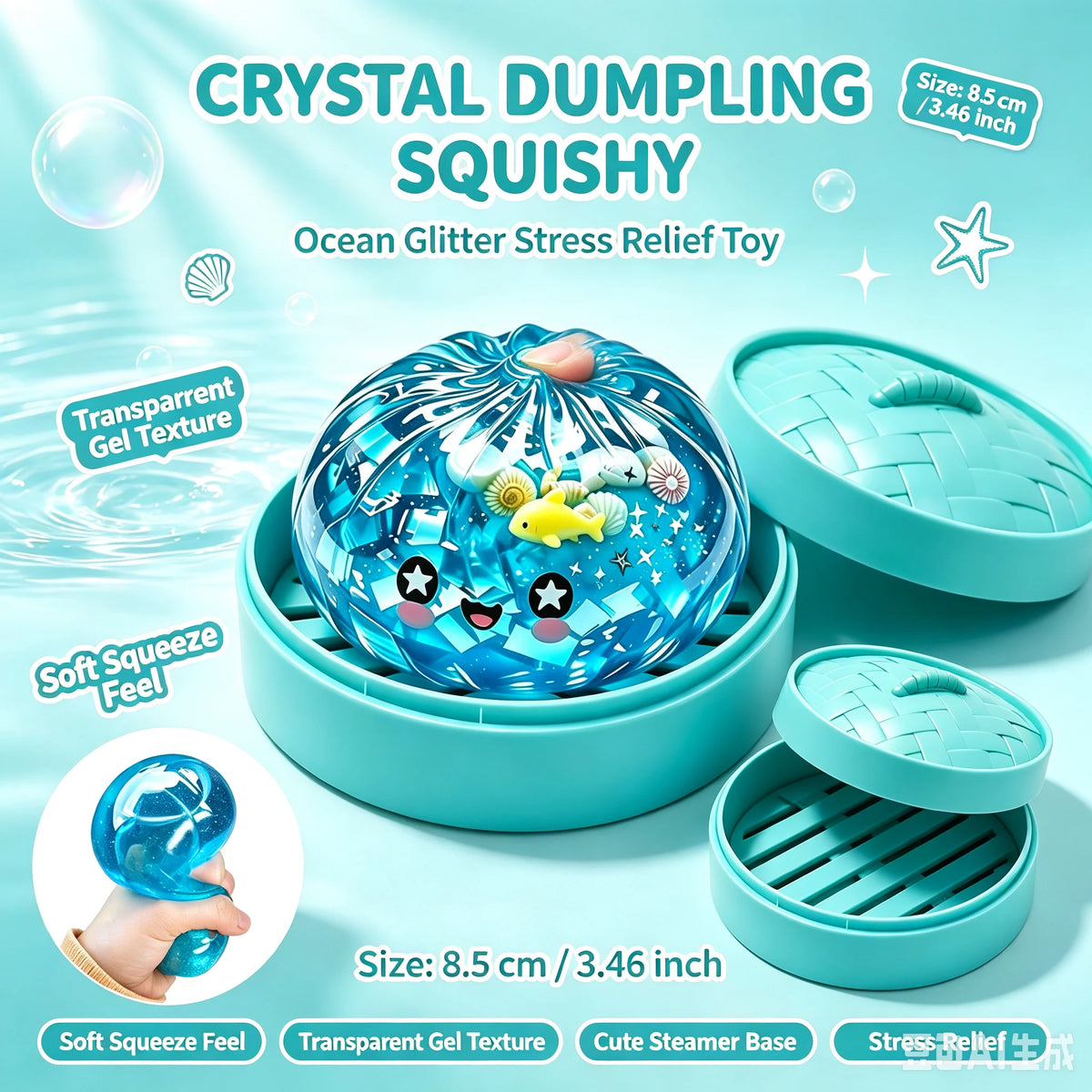 Sea Animal Glitter Squishy Toy | Hidden Mystery Squeeze Bun Squishy Fidget Toy Nixie