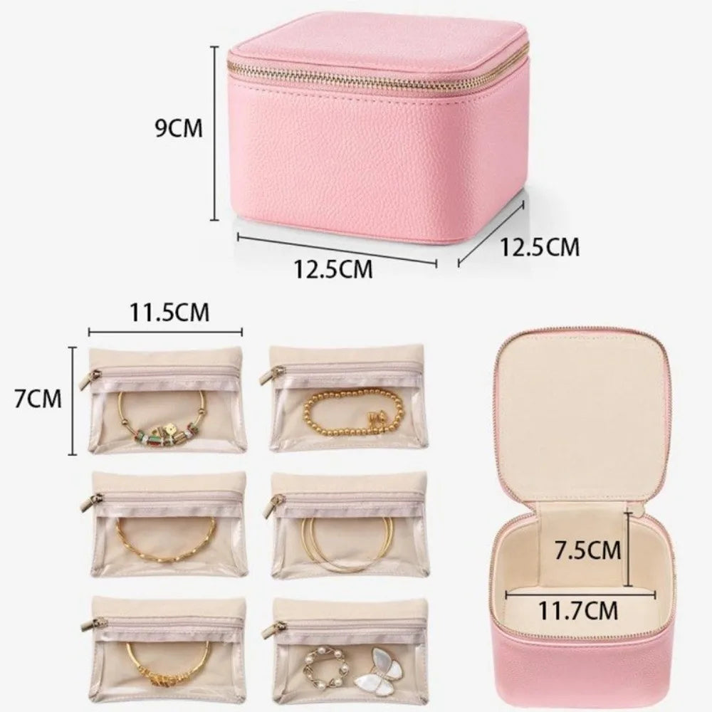 Portable PU Leather Travel Jewelry Box with 6/12 Velvet Pouches Travel Jewelry Box Nixie